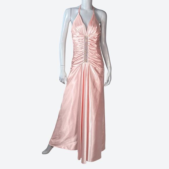 VTG Y2K Jessica McClintock Petal Pink Rhinestone Halter Evening Gown Womens 8 - Picture 1 of 10